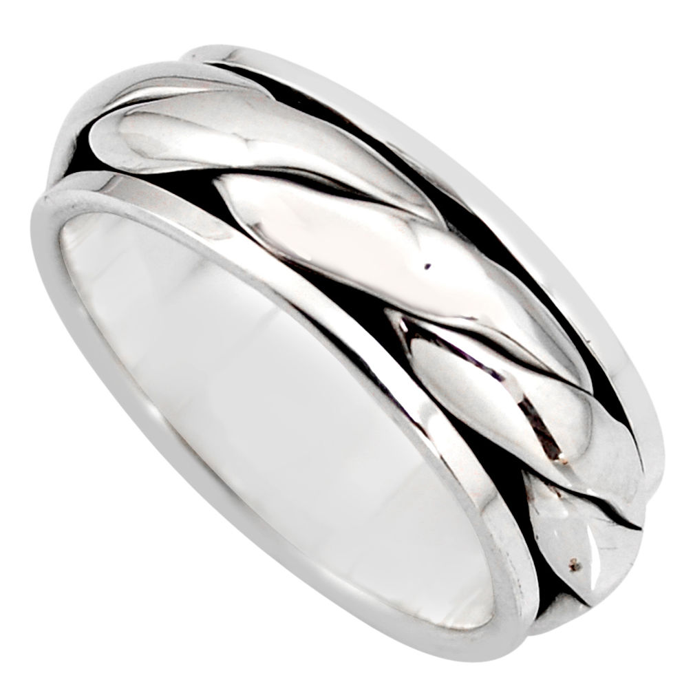 9.26gms meditation ring bali solid 925 silver spinner band ring size 7.5 c7655