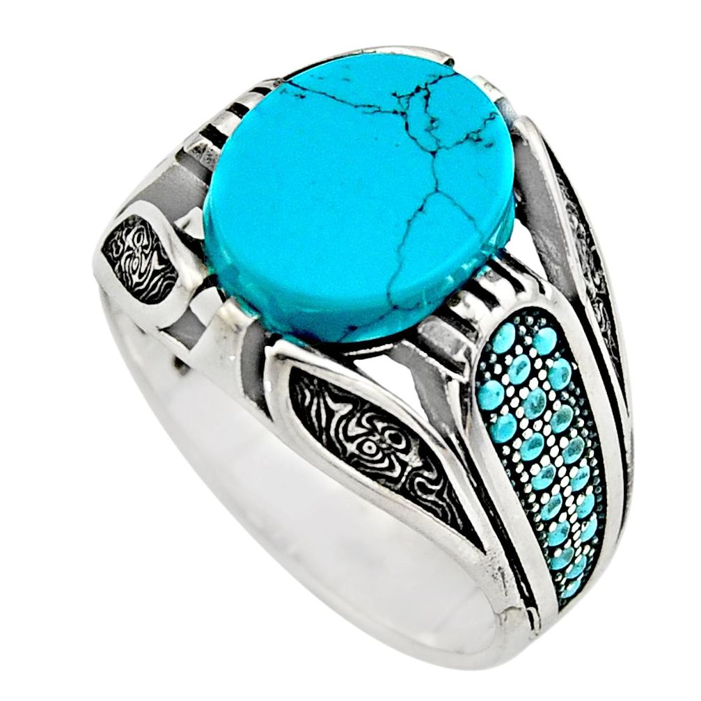 4.92cts fine blue turquoise 925 sterling silver mens ring jewelry size 10 c7726