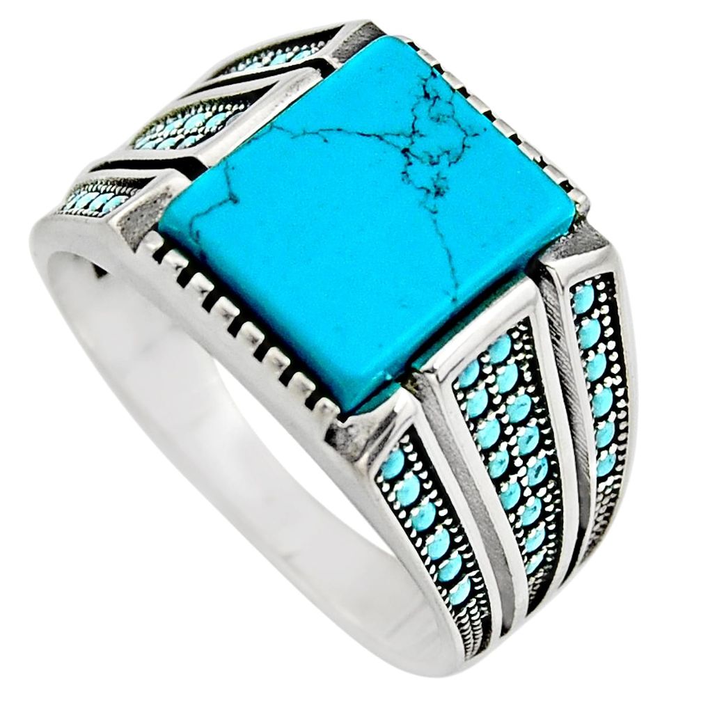 5.81cts fine blue turquoise 925 sterling silver mens ring size 11.5 c7732