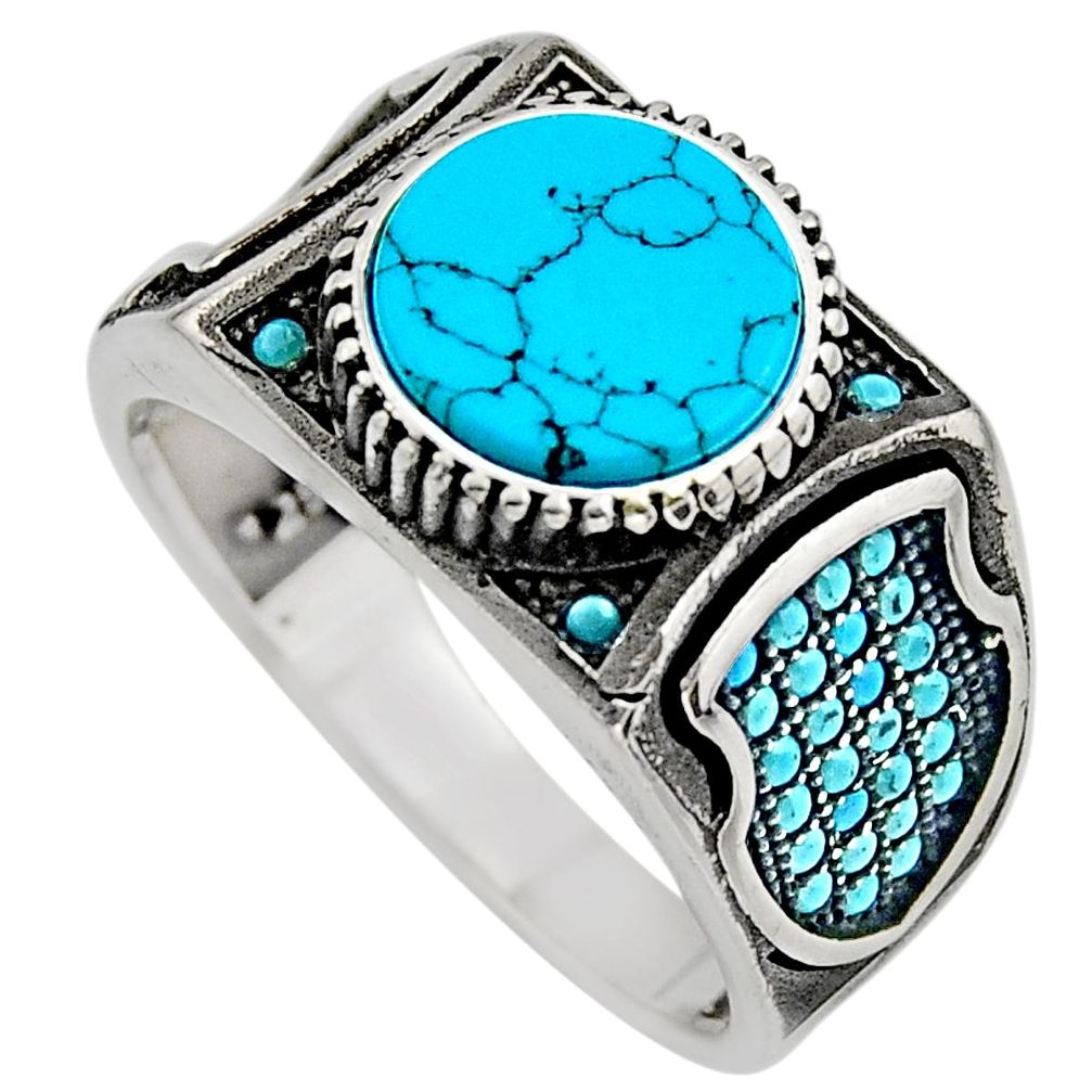 925 sterling silver 6.61cts fine blue turquoise mens ring size 11.5 c7735