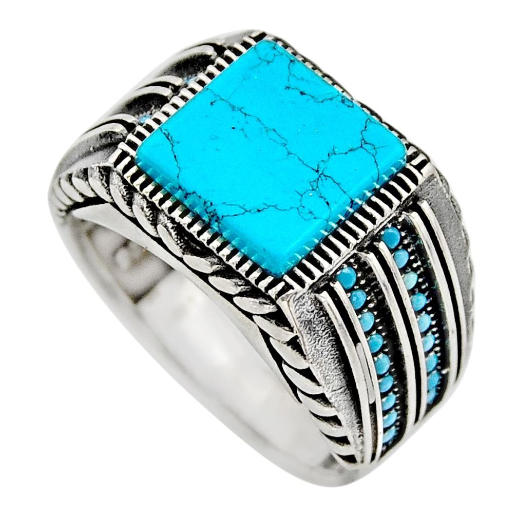6.47cts fine blue turquoise 925 sterling silver mens ring size 10.5 c7737