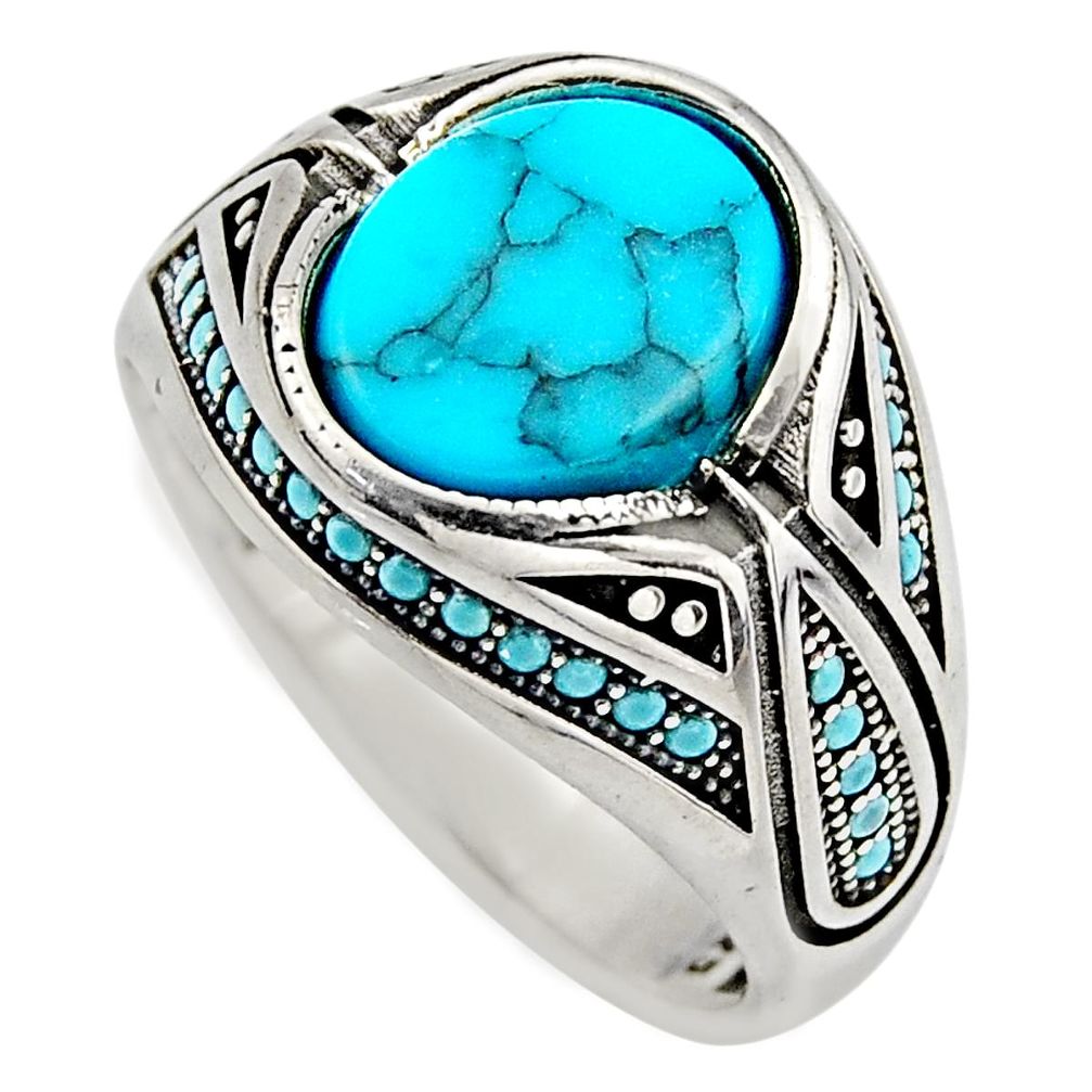 5.98cts fine blue turquoise 925 sterling silver mens ring size 11.5 c7738