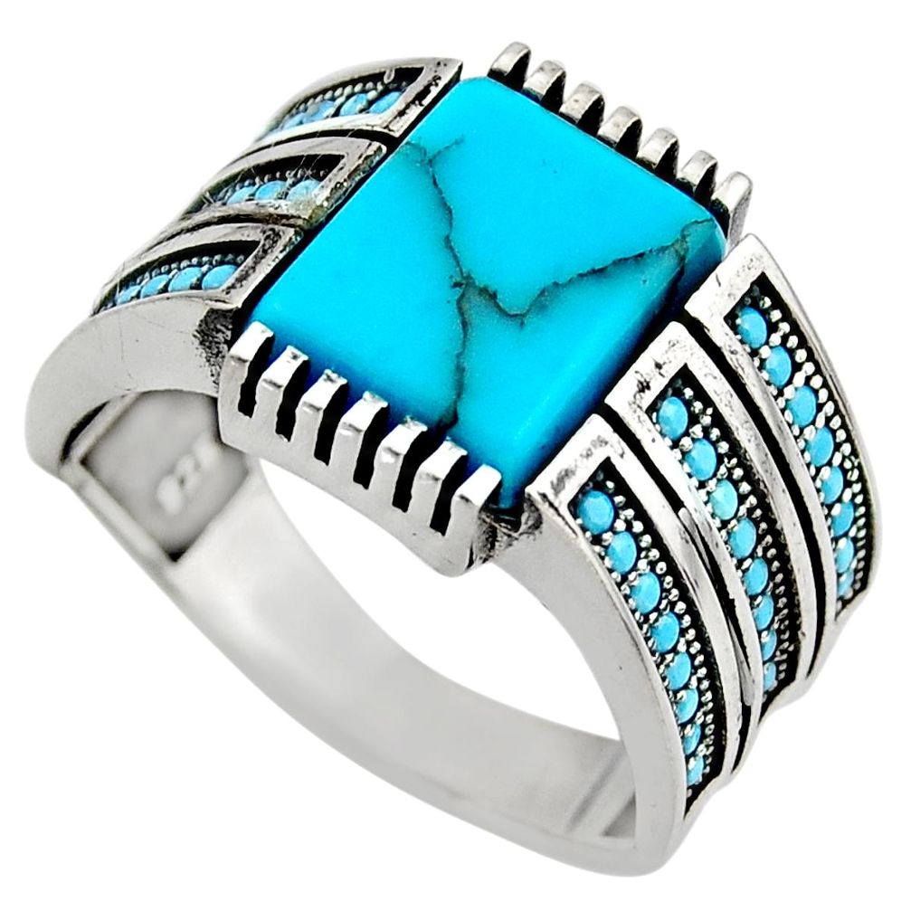 5.93cts fine blue turquoise 925 sterling silver mens ring size 11.5 c7746