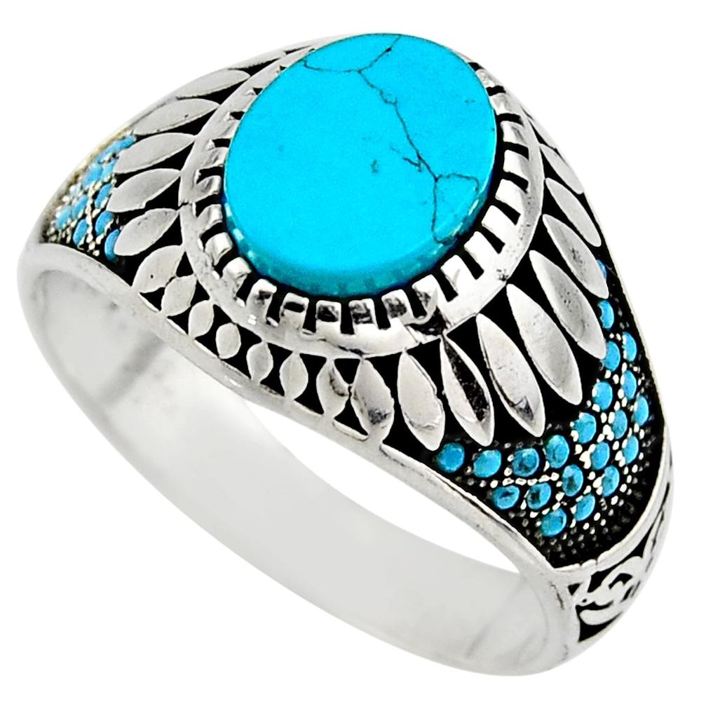 925 sterling silver 4.35cts fine blue turquoise mens ring size 10.5 c7748