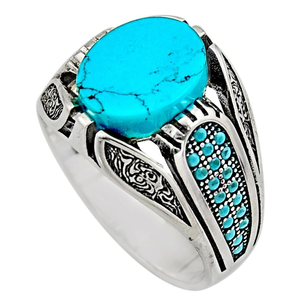 925 sterling silver 5.98cts fine blue turquoise mens ring jewelry size 11 c7751