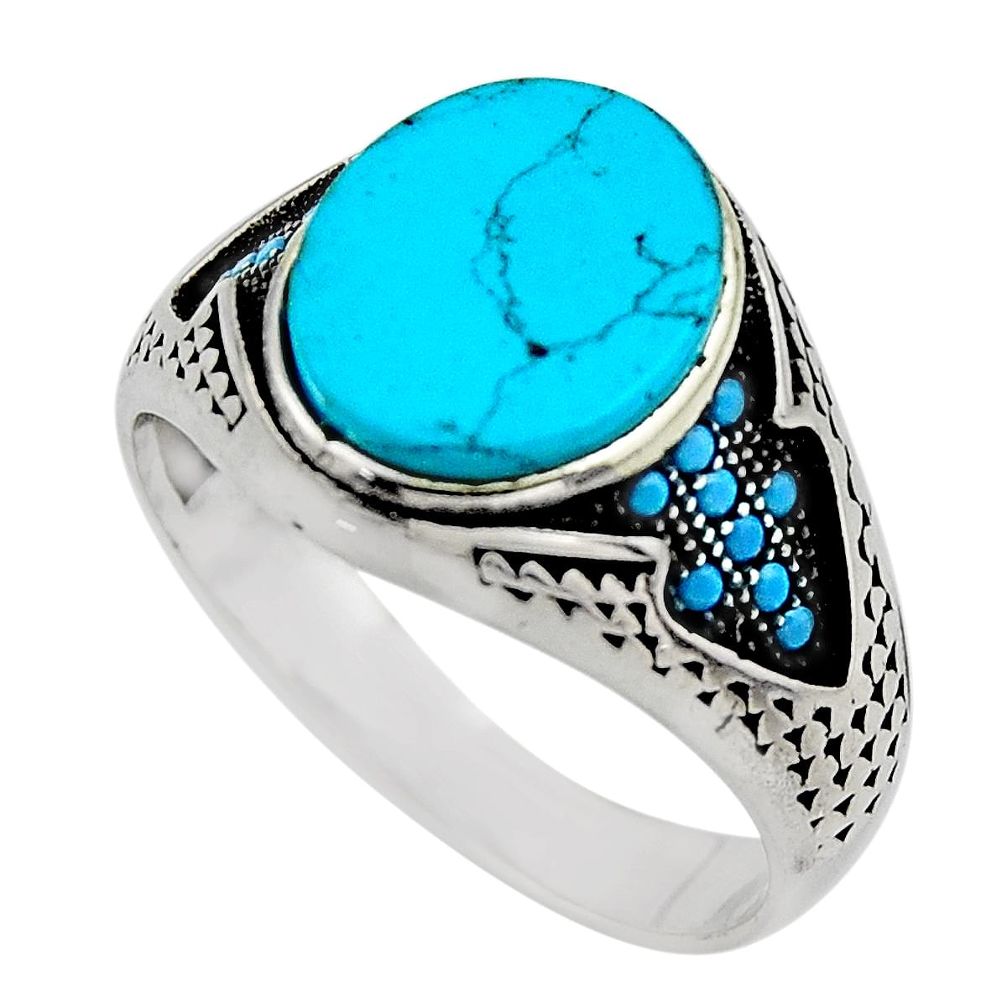 5.75cts fine blue turquoise 925 sterling silver mens ring size 10.5 c7752