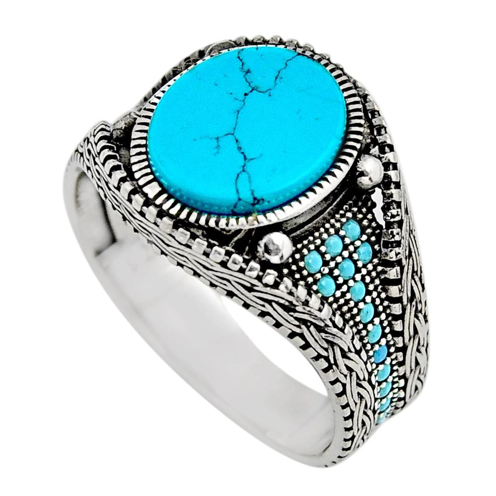 5.37cts fine blue turquoise 925 sterling silver mens ring size 11.5 c7754