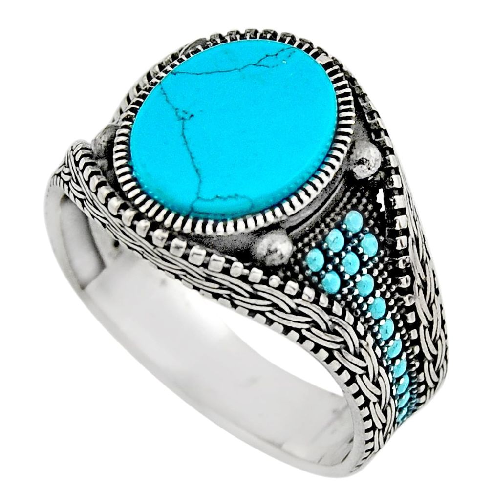 5.21cts fine blue turquoise 925 sterling silver mens ring size 11.5 c7757