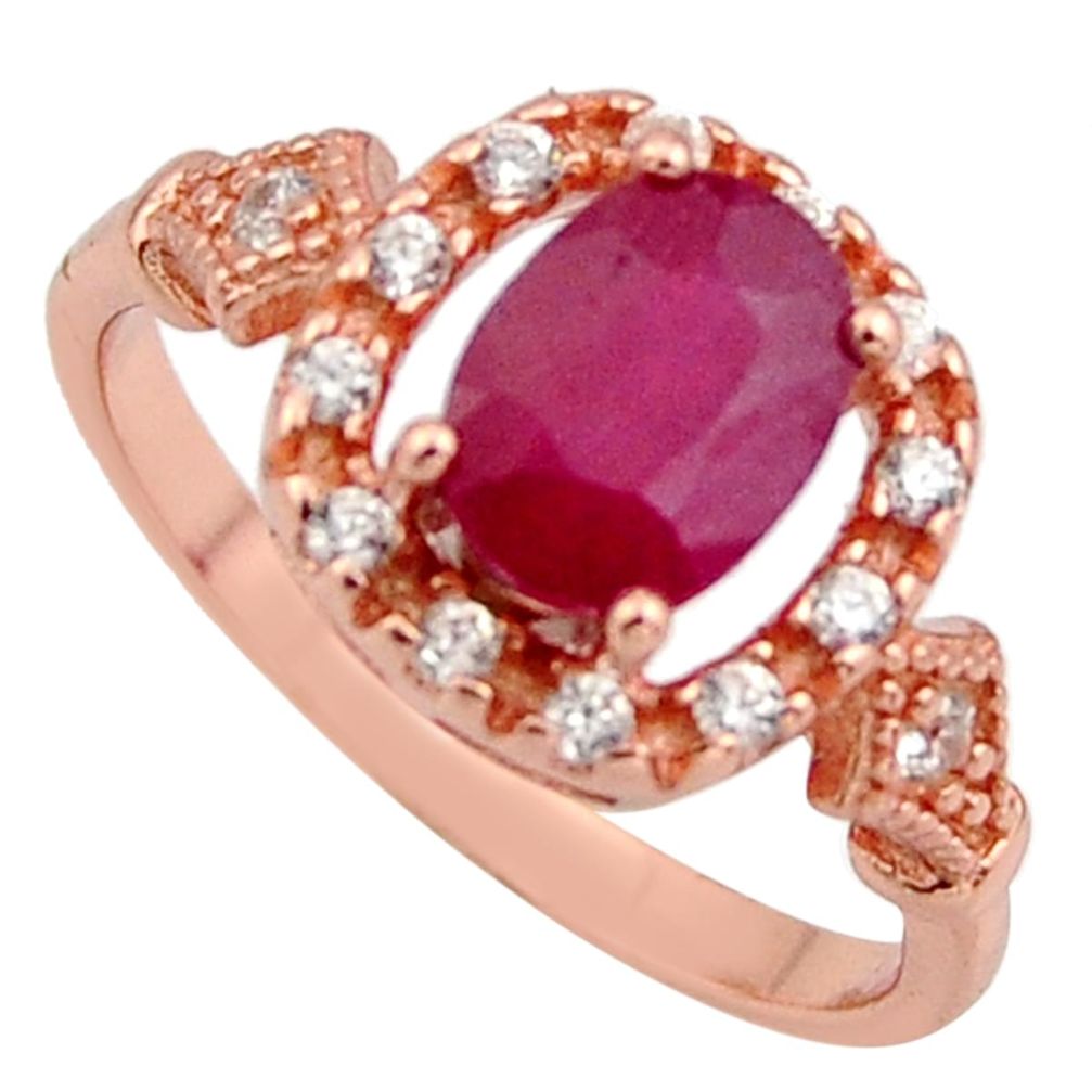 2.92cts natural red ruby cubic zirconia 925 silver 14k gold ring size 8 c7772