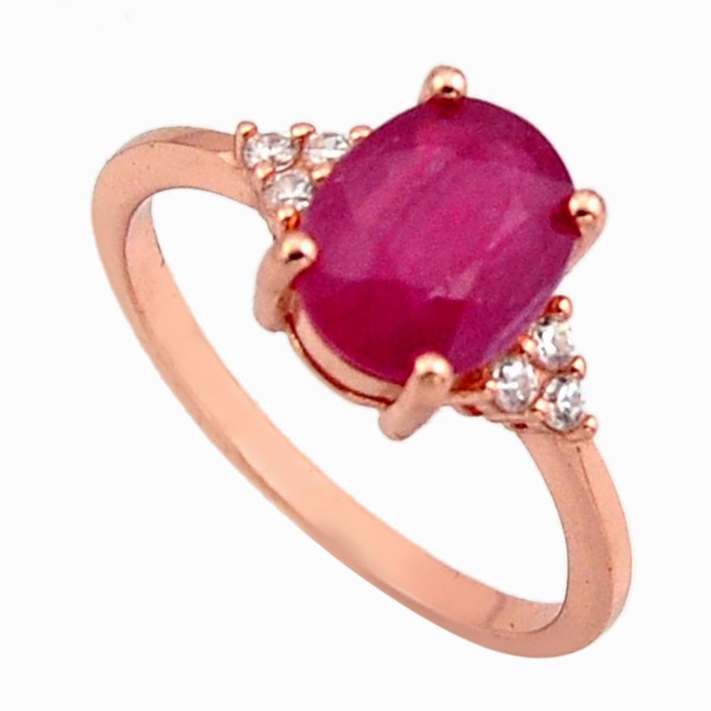 2.98cts natural red ruby cubic zirconia 925 silver 14k gold ring size 6.5 c7779