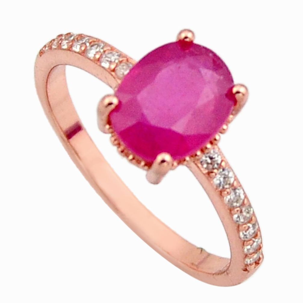 3.44cts natural red ruby cubic zirconia 925 silver 14k gold ring size 8 c7780