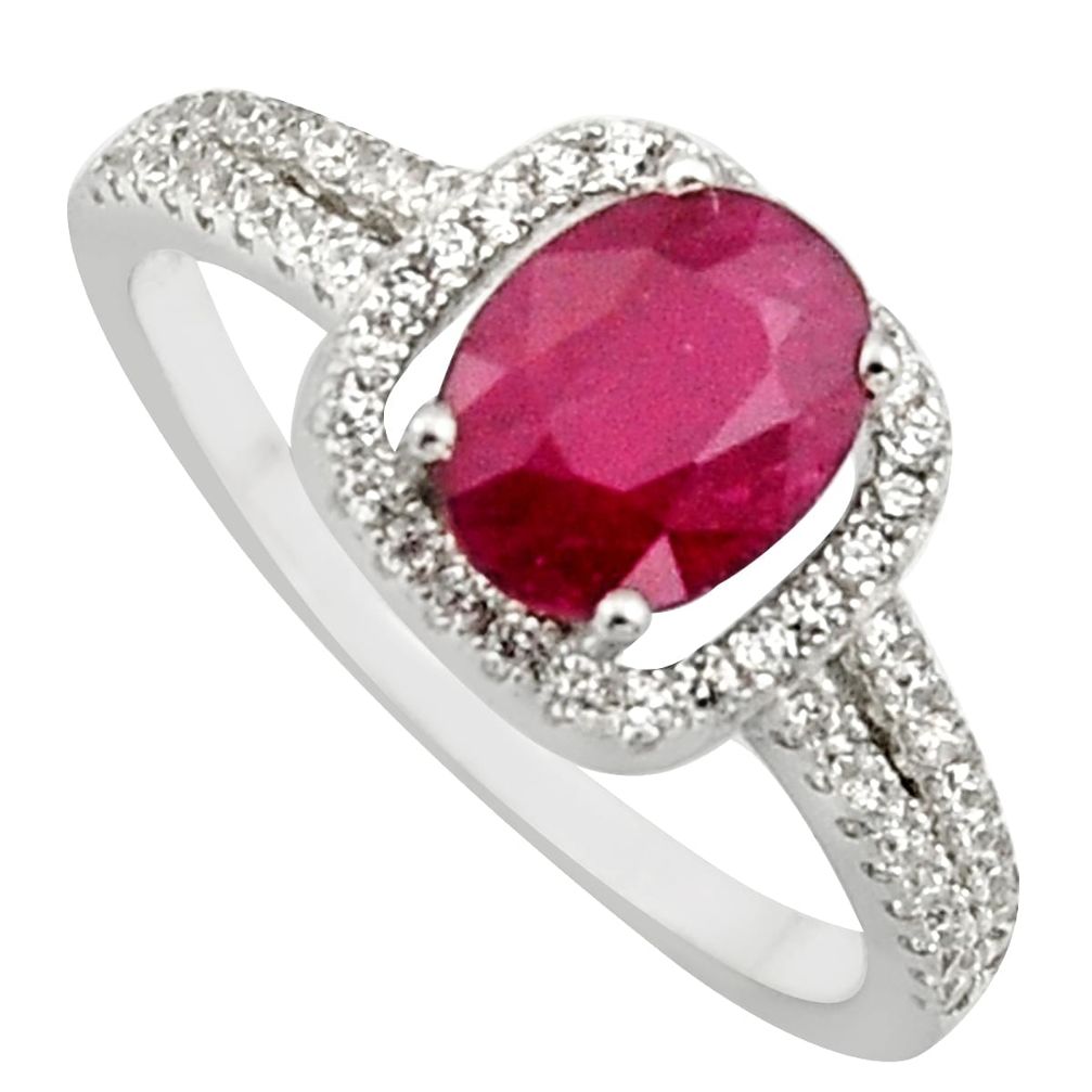 3.13cts natural red ruby cubic zirconia 925 sterling silver ring size 7.5 c7791