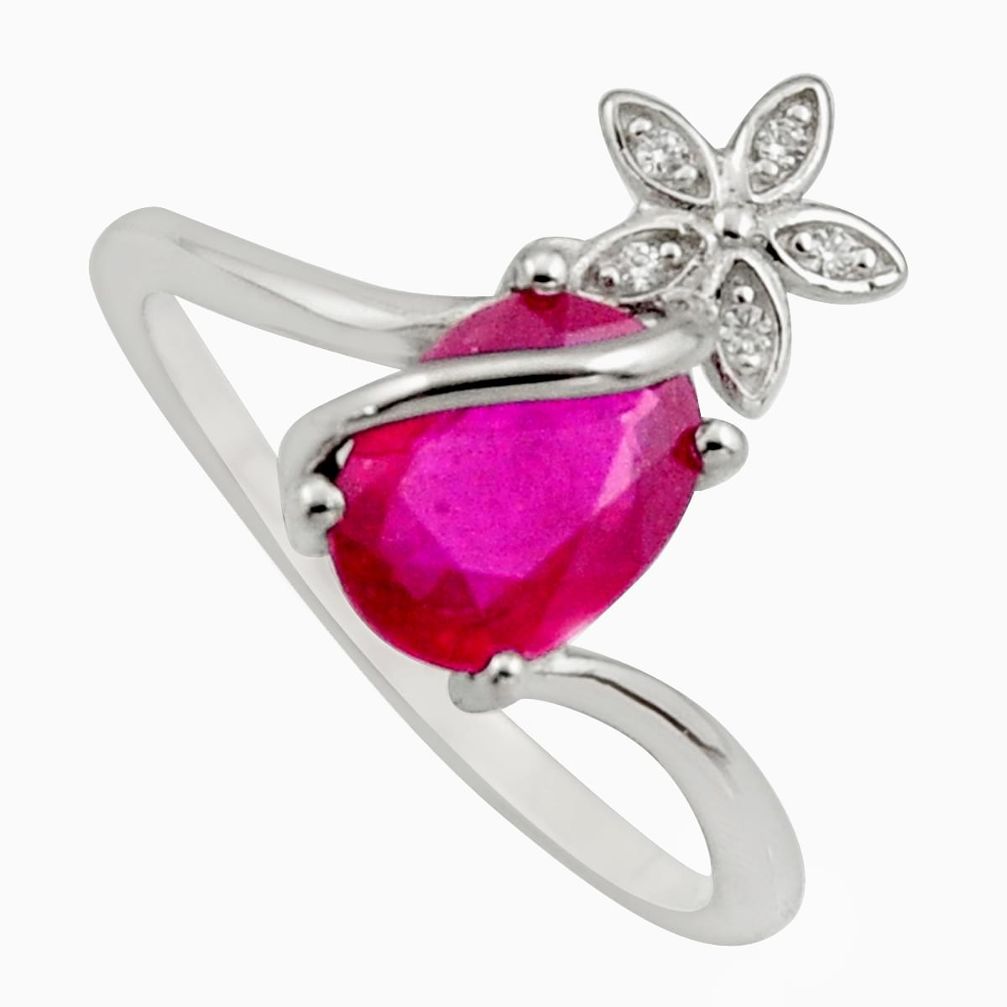 3.32cts natural red ruby cubic zirconia 925 silver flower ring size 8.5 c7795