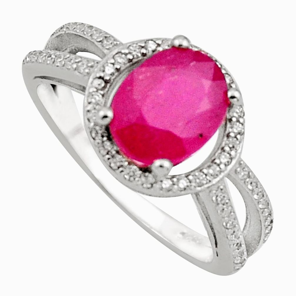 3.48cts natural red ruby cubic zirconia 925 sterling silver ring size 7 c7799