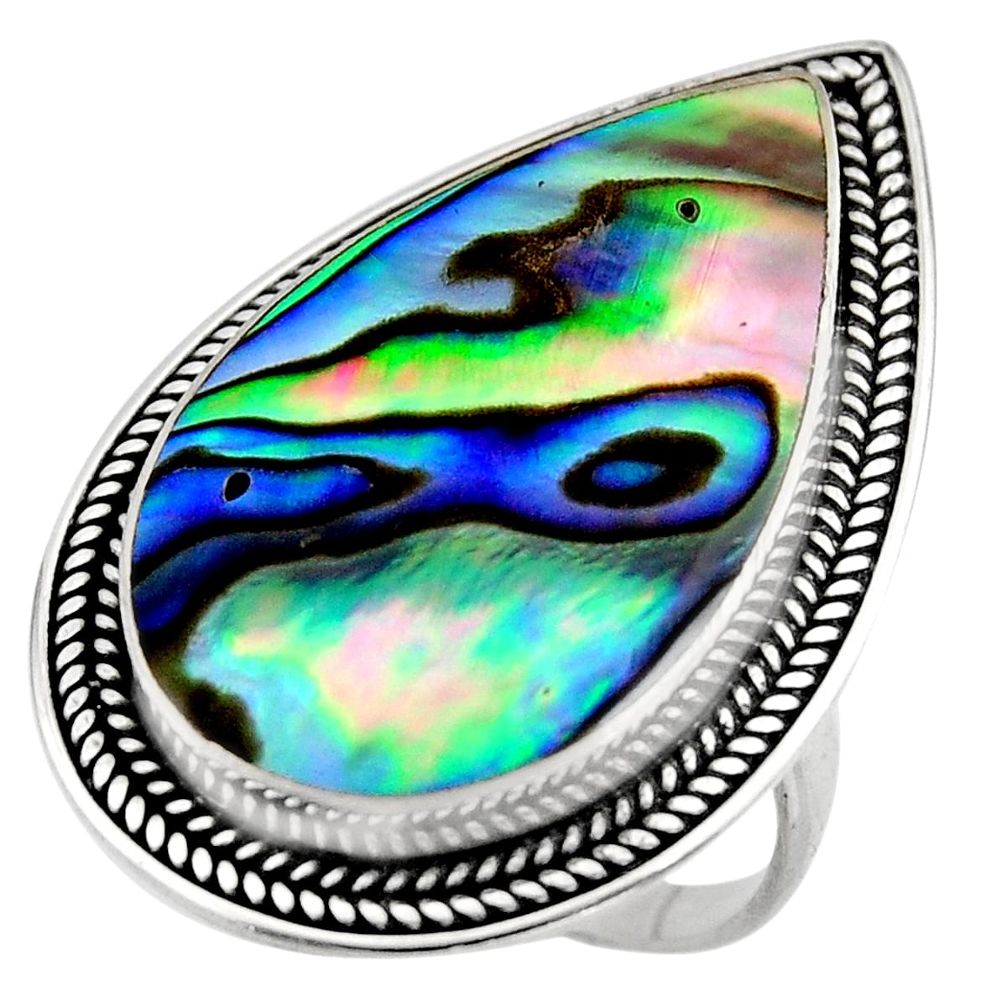 925 silver 10.37cts natural abalone paua seashell solitaire ring size 7 c7825