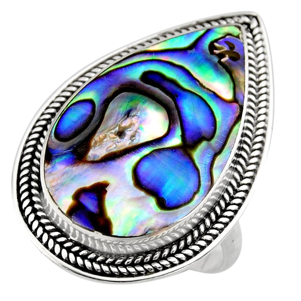 10.02cts natural abalone paua seashell 925 silver solitaire ring size 8 c7826
