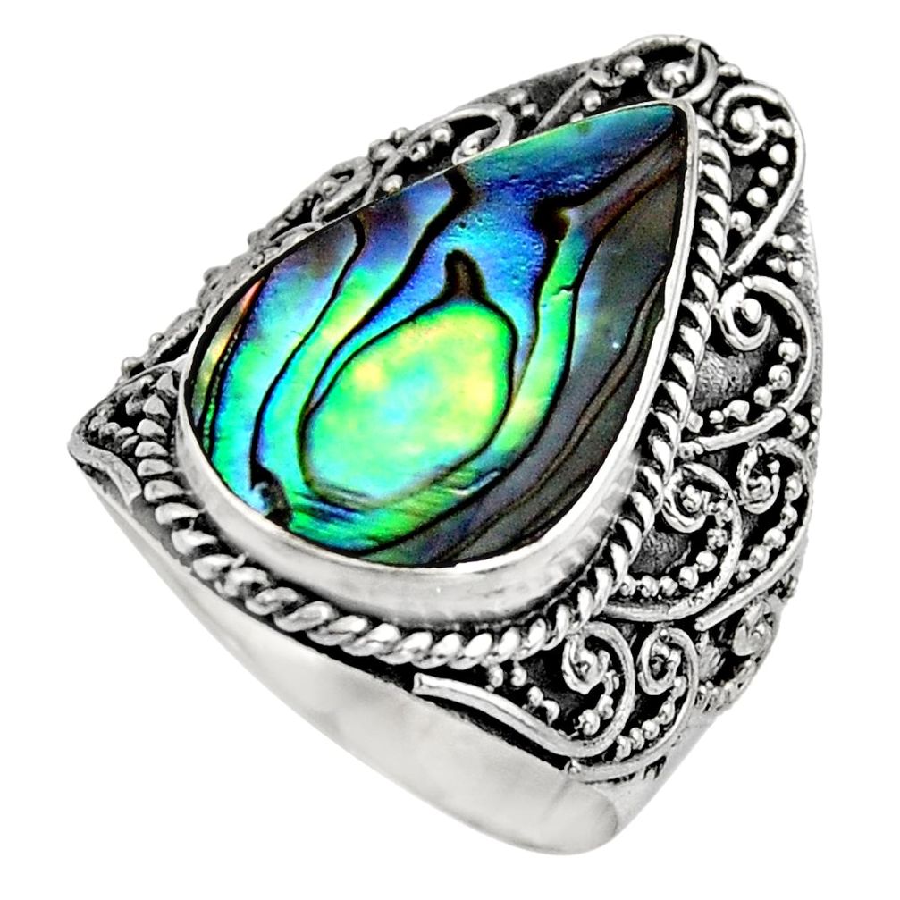 7.23cts natural abalone paua seashell 925 silver solitaire ring size 7 c7828