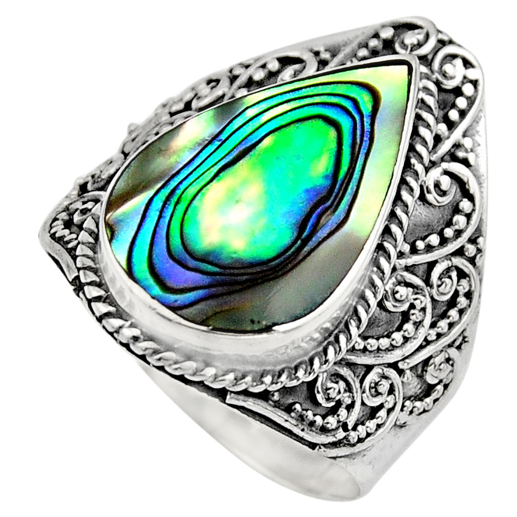 925 silver 7.02cts natural abalone paua seashell solitaire ring size 9 c7830