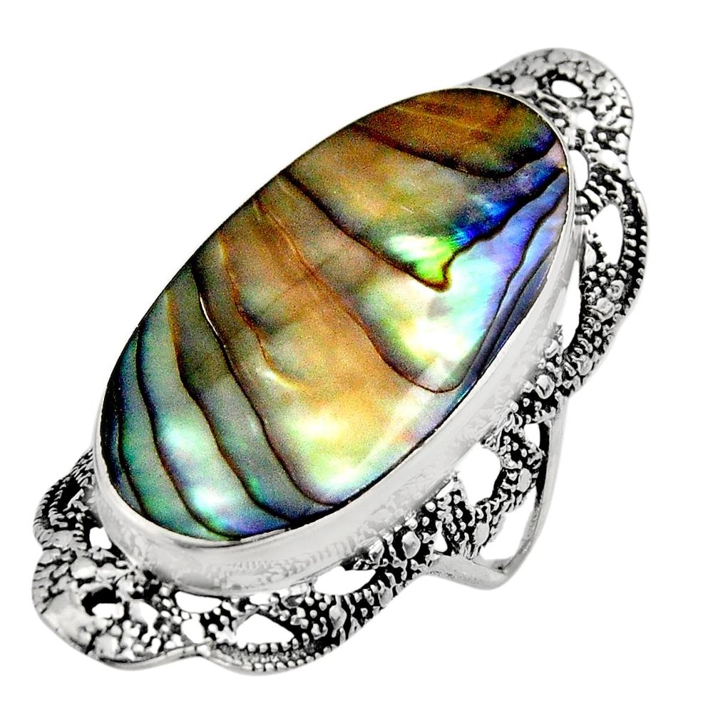 14.12cts natural abalone paua seashell 925 silver solitaire ring size 7 c7834