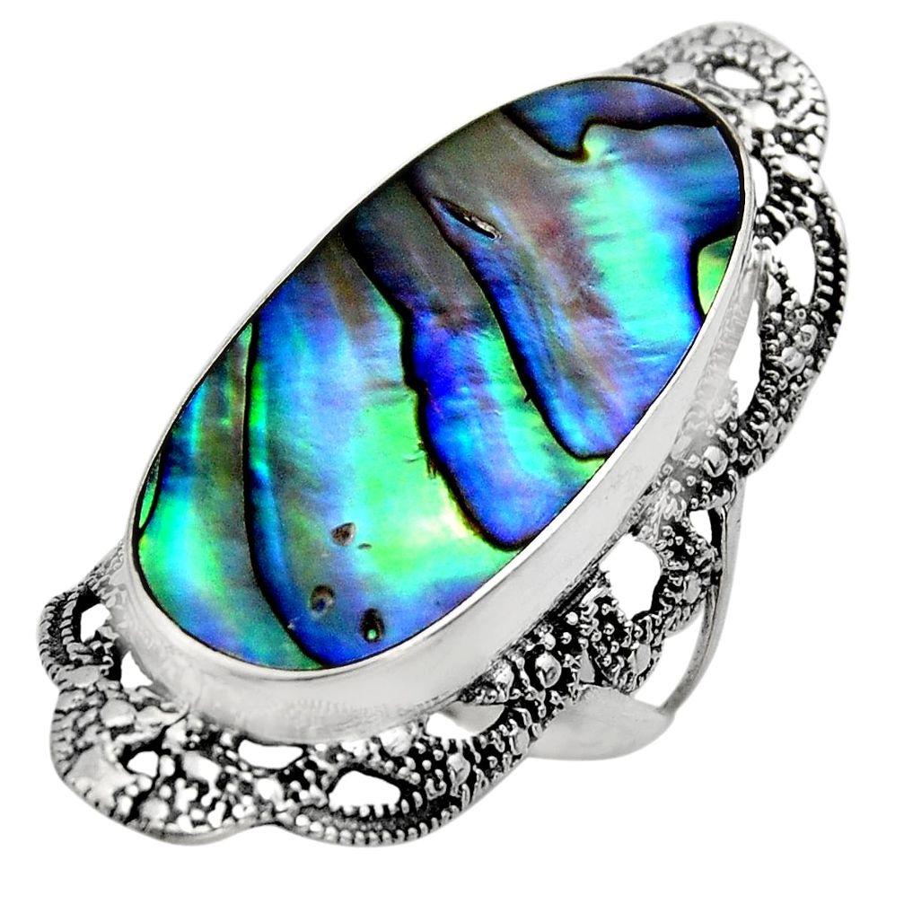 12.34cts natural abalone paua seashell 925 silver solitaire ring size 8 c7835