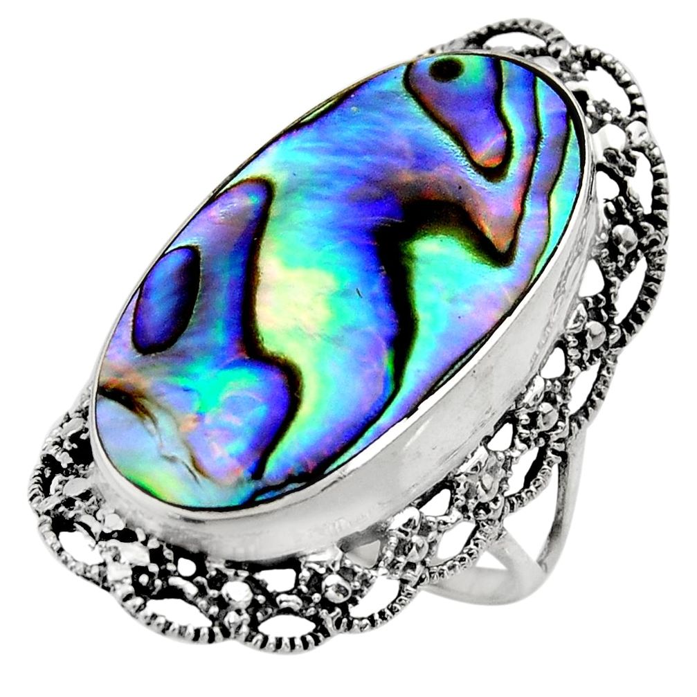 925 silver 11.97cts natural abalone paua seashell solitaire ring size 8 c7836