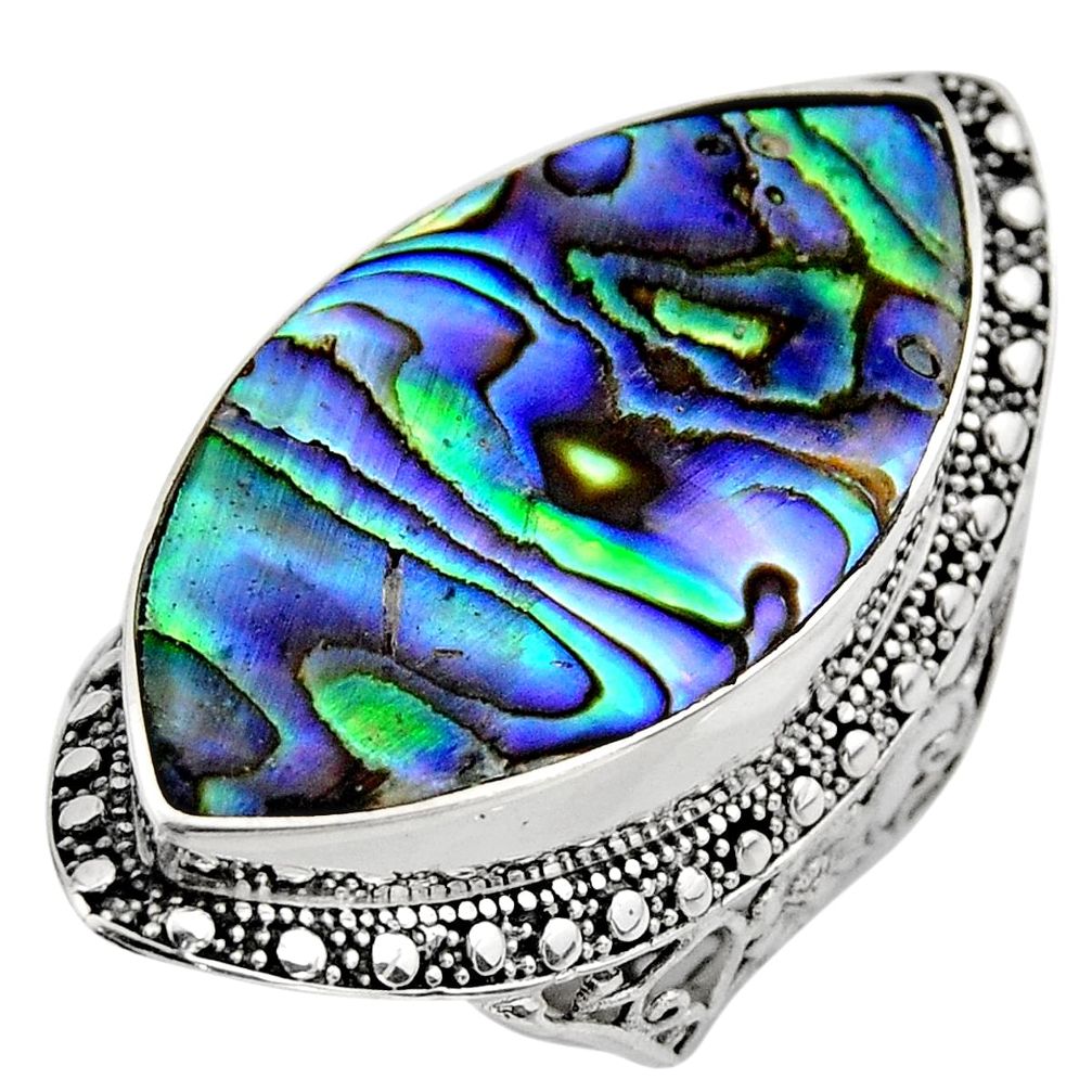 925 silver 14.12cts natural abalone paua seashell solitaire ring size 8 c7838