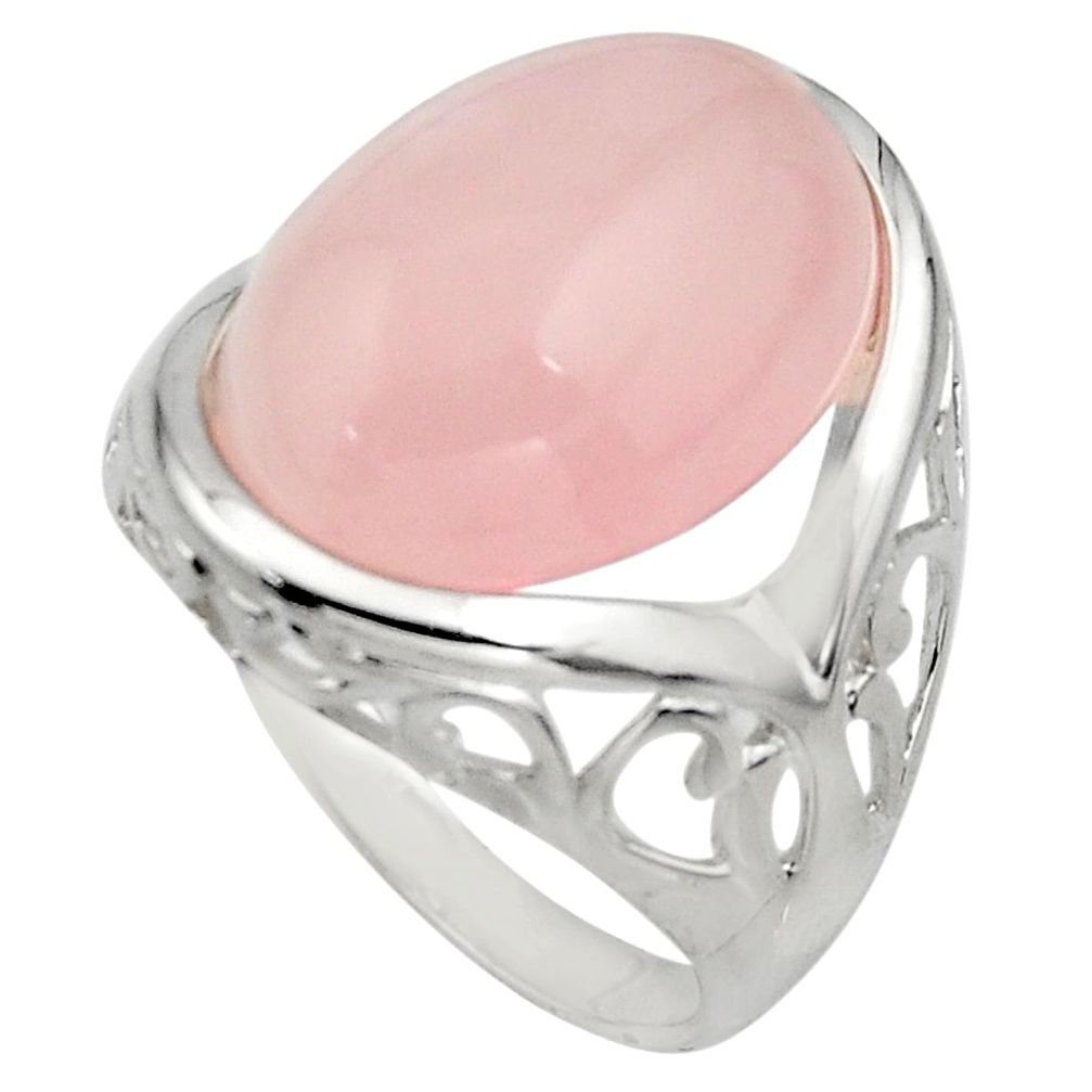 13.69cts natural pink rose quartz 925 silver solitaire ring size 7.5 c7846