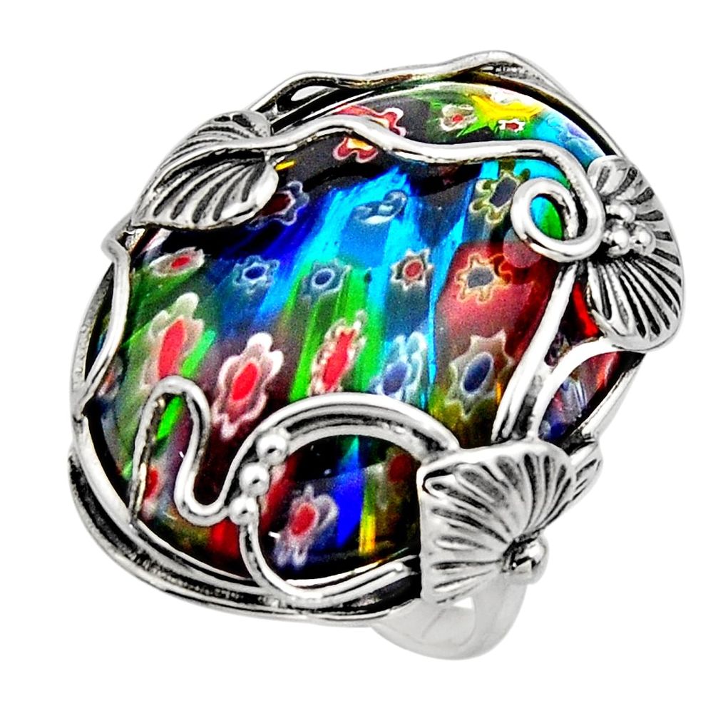 26.89cts multi color italian murano glass 925 silver solitaire ring size 8 c7854