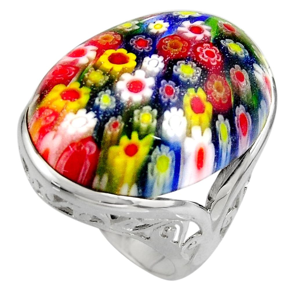 24.62cts multi color italian murano glass 925 silver solitaire ring size 8 c7855