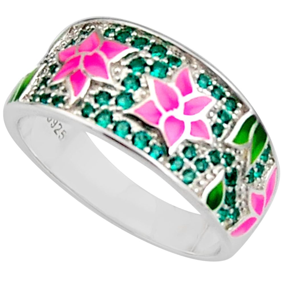 Color inlay emerald (lab) enamel 925 sterling silver ring jewelry size 9 c7985