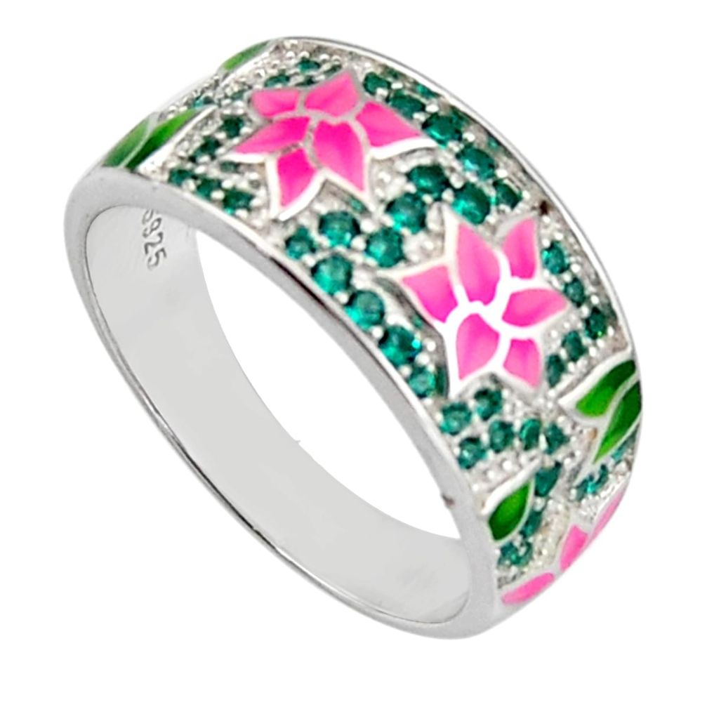 Color inlay emerald (lab) enamel 925 sterling silver ring jewelry size 9 c7986
