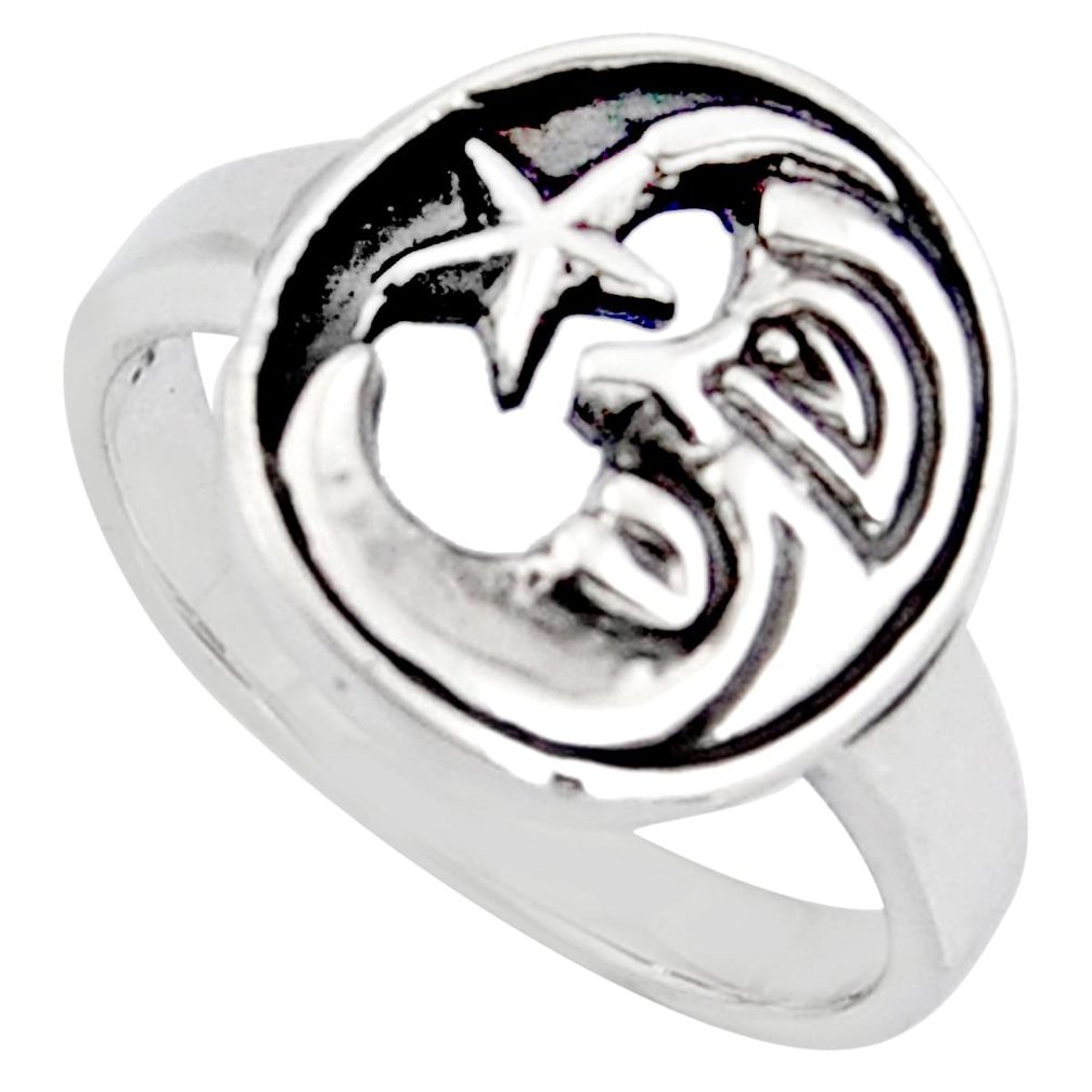 4.25gms silver crescent moon star progress and knowledge ring size 7 c8329