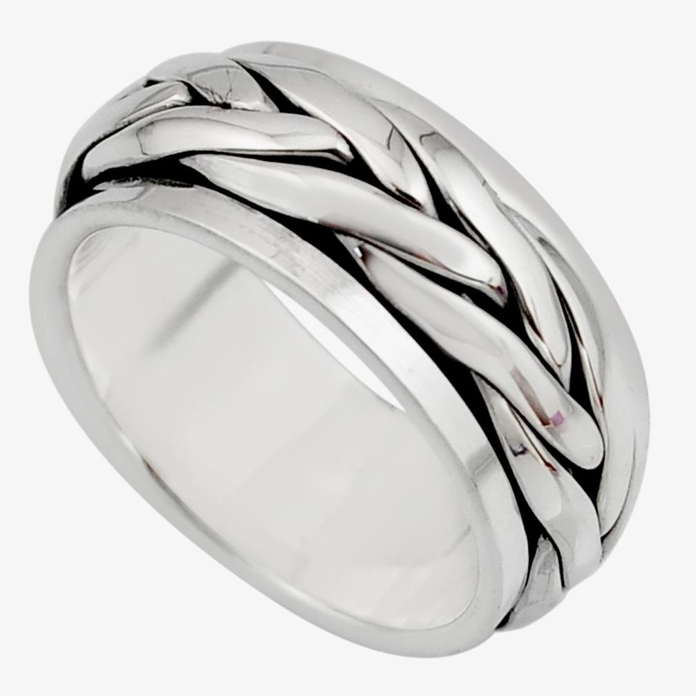 10.89gm meditation and concentration 925 silver spinner band ring size 7.5 c8356