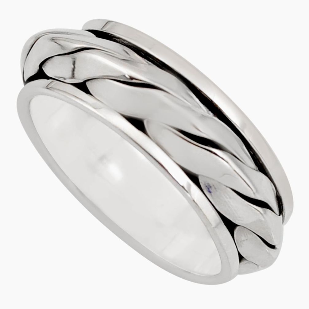 9.48gm meditation and concentration 925 silver spinner band ring size 10.5 c8360