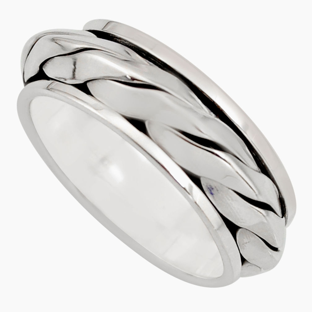 8.69gms meditation and concentration 925 silver spinner band ring size 8.5 c8379