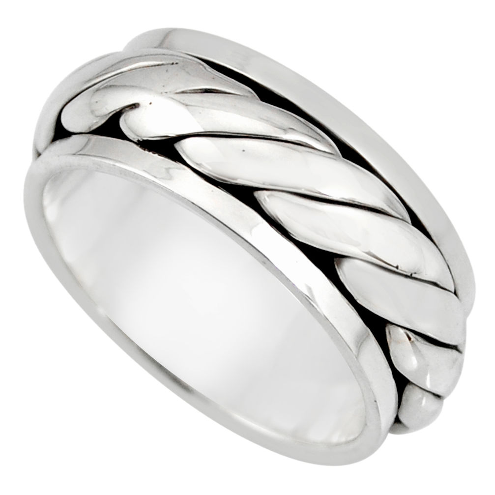 10.48gm meditation and concentration 925 silver spinner band ring size 9.5 c8395