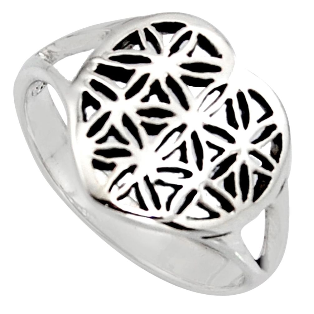 3.26gms flower of life symbol 925 sterling silver heart ring size 5 c8396