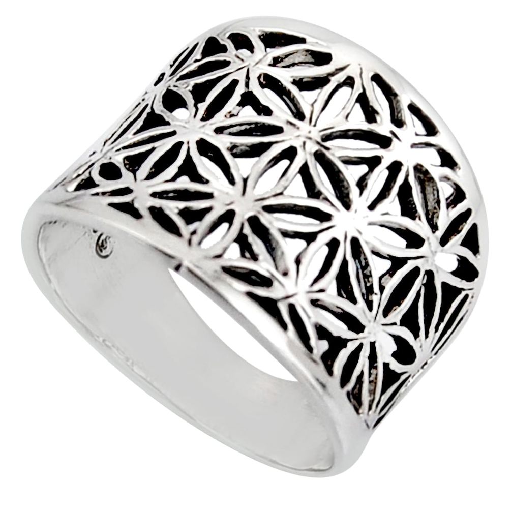 925 plain silver 5.48gms flower of life symbol ring size 6.5 c8397