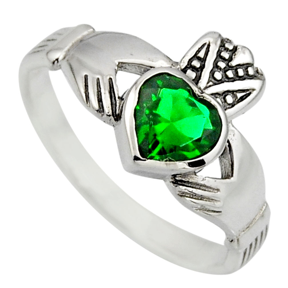 Irish crown claddagh emerald (lab) 925 sterling silver heart ring size 9 c8403