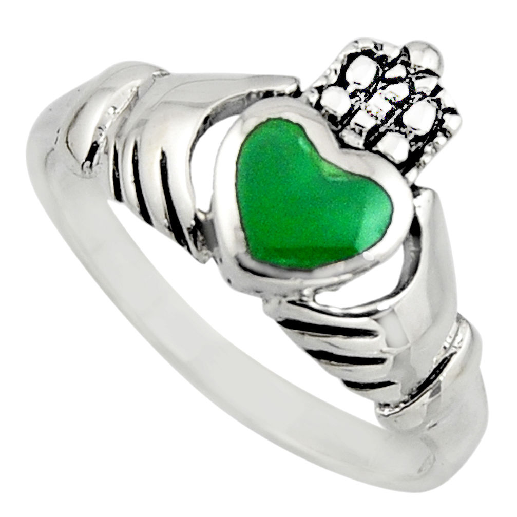 Irish crown claddagh natural chalcedony 925 silver heart ring size 8.5 c8407