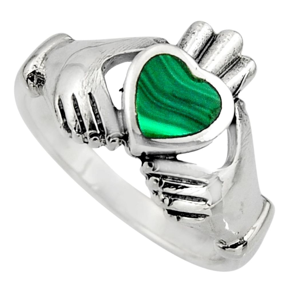 Irish crown claddagh natural green malachite 925 silver heart ring size 8 c8409