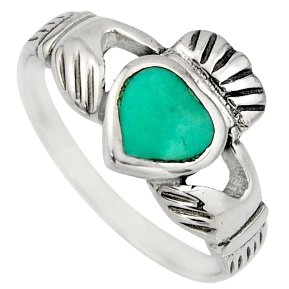 Irish crown claddagh fine green turquoise 925 silver heart ring size 6.5 c8418