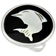 11.73cts natural cameo on shell 925 silver dolphin solitaire ring size 7 c8422