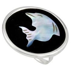 10.62cts natural cameo on shell 925 silver dolphin solitaire ring size 6 c8423