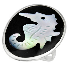 10.65cts natural cameo on shell 925 silver seahorse solitaire ring size 7 c8424