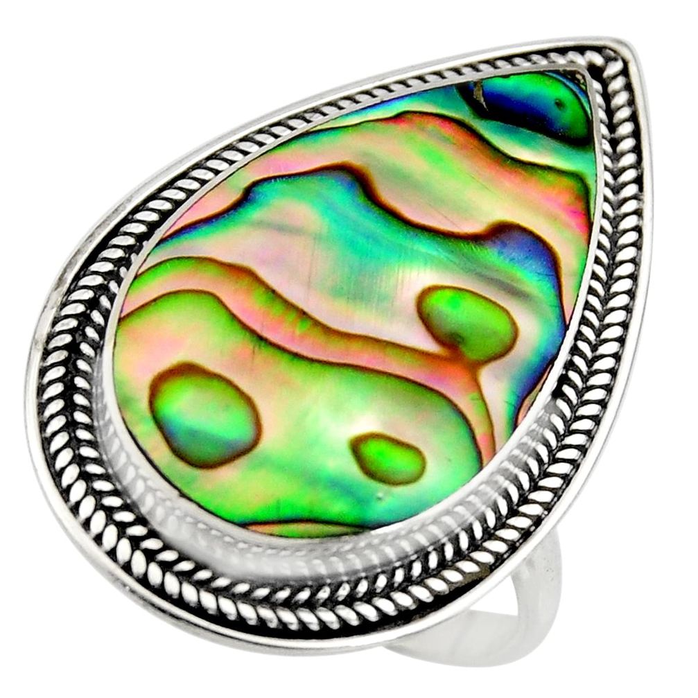 11.02cts natural green abalone paua seashell silver solitaire ring size 9 c8426