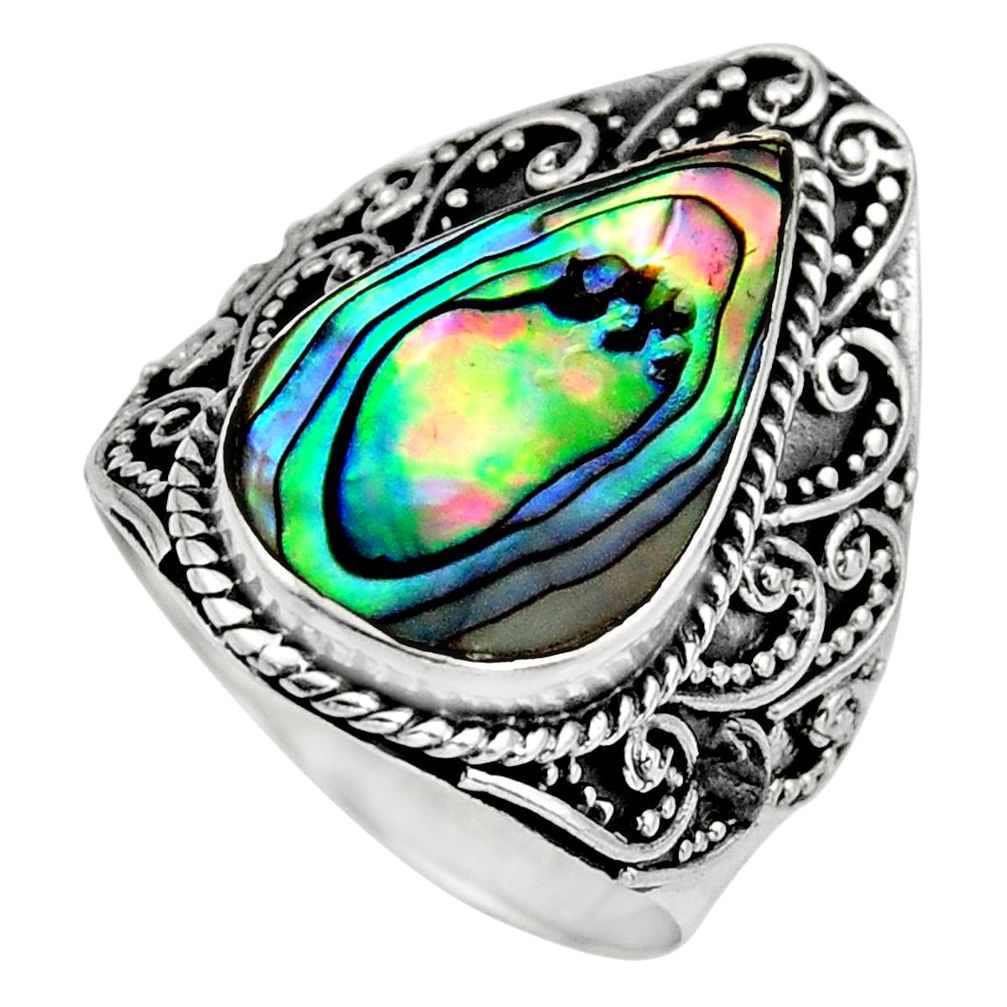 6.80cts natural green abalone paua seashell silver solitaire ring size 8 c8428