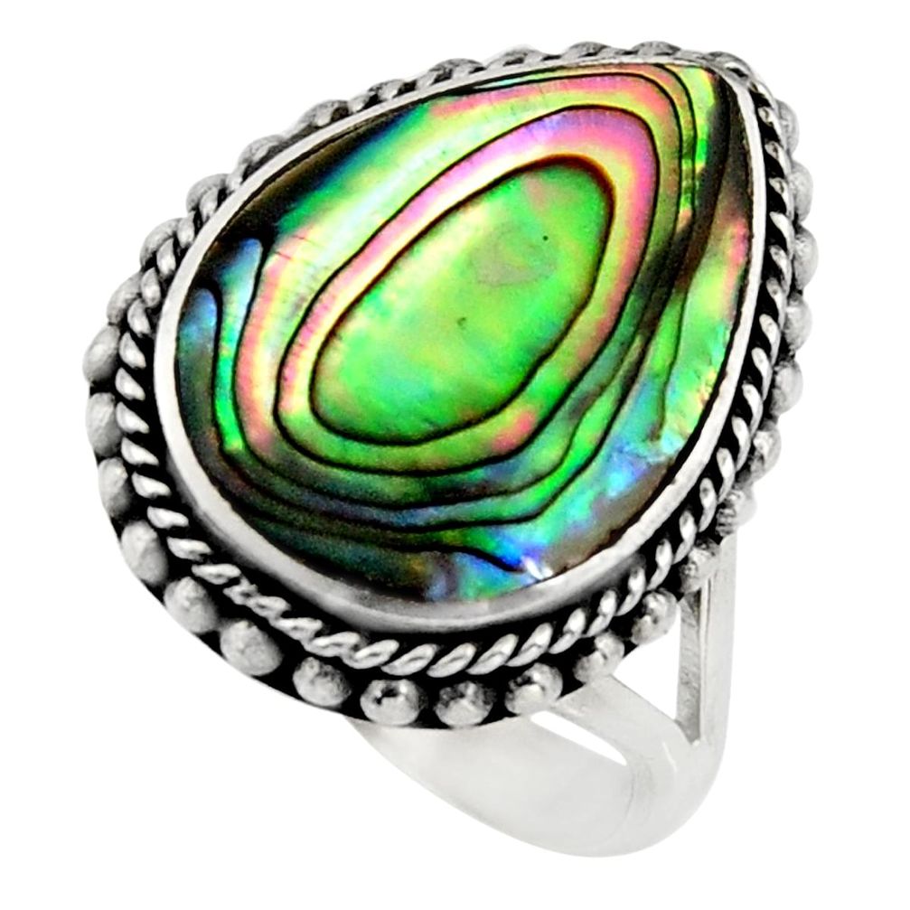 6.40cts natural green abalone paua seashell silver solitaire ring size 6 c8430