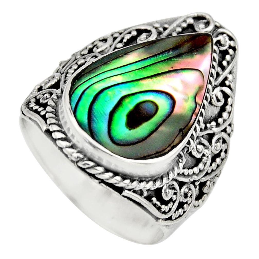 6.78cts natural green abalone paua seashell silver solitaire ring size 7 c8431