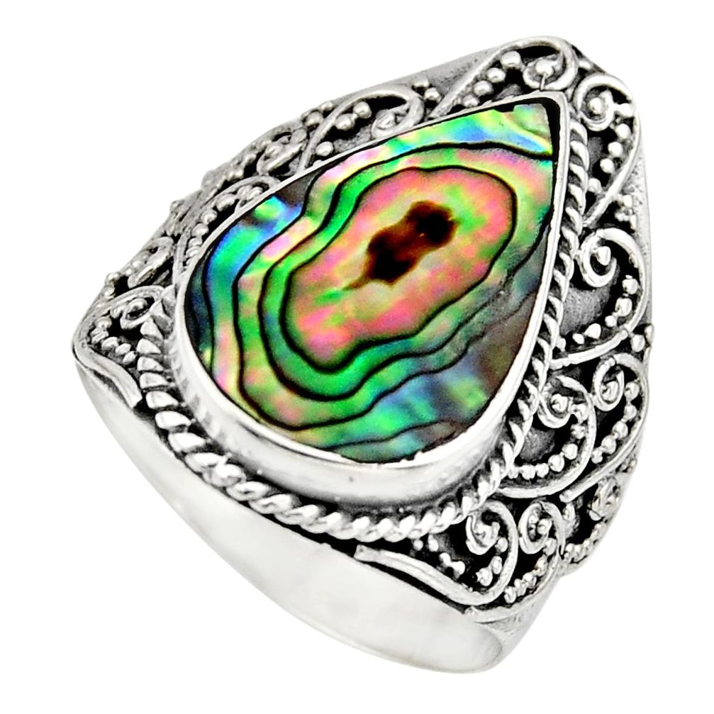 925 silver 6.20cts natural abalone paua seashell solitaire ring size 8 c8432